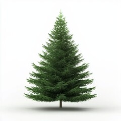 Realistic green pine tree on a white background, showcasing lush branches and a classic holiday look