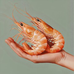 Wall Mural - hand holding a shrimp