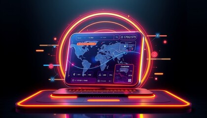 laptop with map