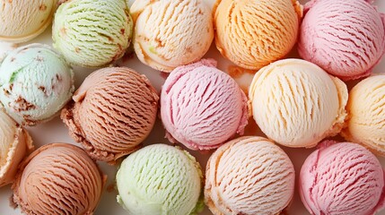 Wall Mural - A close-up shot of multiple scoops of colorful ice cream in different flavors.