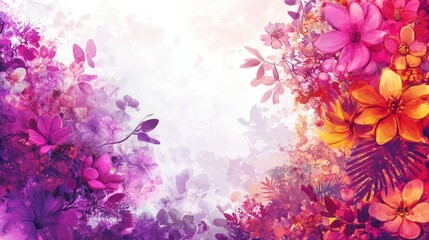 A vibrant floral design featuring colorful flowers and leaves, ideal for backgrounds or decorations.