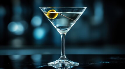 Sticker - A close-up of a martini glass with an olive, showcasing a classic cocktail.