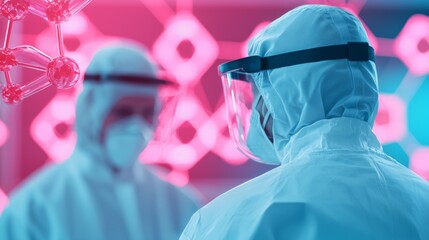 Wall Mural - scientist in protective gear with molecular model
