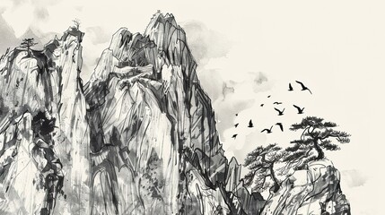 Wall Mural - Landscape_background_of_Ink_Mountain_