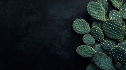 A close-up of cactus leaves against a dark background, showcasing natural texture and color.