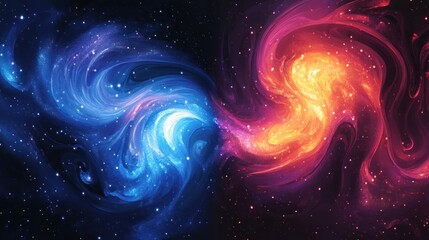 Wall Mural - a cosmic swirl of blue and orange hues, representing the beauty of the universe.