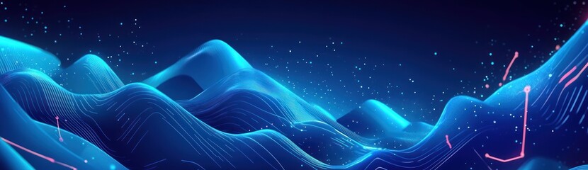 Poster - Abstract digital landscape with flowing waves and glowing elements, suggesting technology.