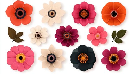 Wall Mural - Colorful Flower Collection   Isolated Blooming Flowers for Design