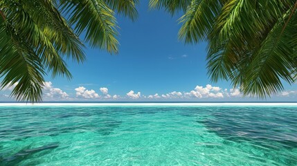 Tropical Paradise Beach with Palm Trees  Turquoise Water  and Blue Sky