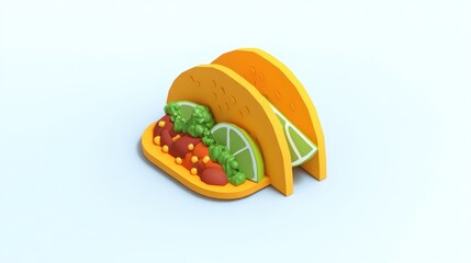 Sticker - A colorful 3D representation of tacos with toppings and lime.