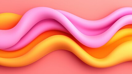 Poster - Abstract Pink and Orange Wavy Shapes Digital Art Background