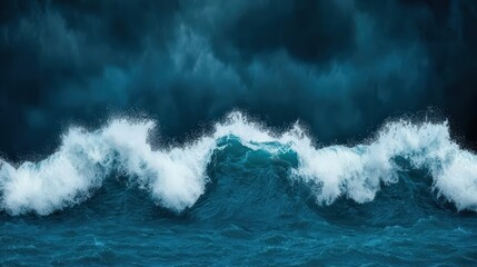 Dramatic Stormy Sea with Crashing Waves and Dark Clouds