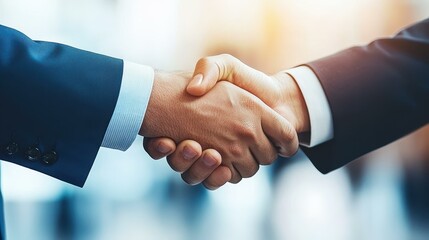 A firm handshake marks the success of a deal, showcasing trust and collaboration in the bustling corporate world.