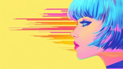 Canvas Print - A stunning illustration of a girl featuring a vibrant neon hologram glitch effect against a clean backdrop.