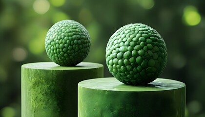 Emerald Spheres Resting on a Lush Green Pedestal