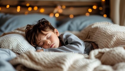 Peaceful slumber of a young boy in a cozy and comforting bedroom setting