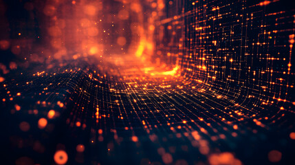 Wall Mural - black orange digital background technology technological operations neural networks ai big data tran