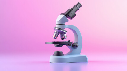 A modern microscope against a pink background, symbolizing scientific research and discovery, blending precision technology with a visually appealing aesthetic.