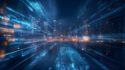 Wall Mural - blue digital background technology technological operations neural networks ai big data transmission