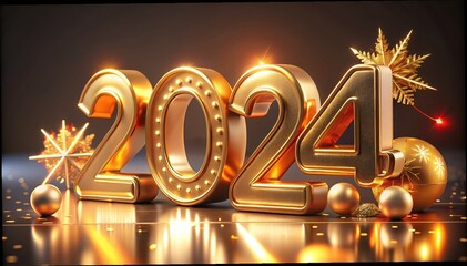Wall Mural - 3d rendering of golden light shine particles bokeh over red background and the numbers 2025 in gold 