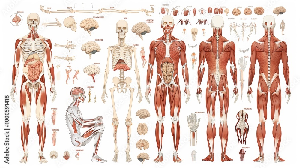 Detailed Anatomical Diagram of the Human Body Structure and Muscle ...