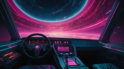 in a hypnotically vibrant synthwave space voy image