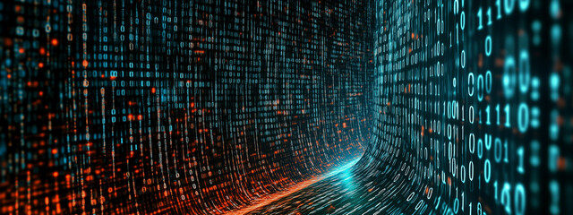 A glowing blue hue of binary code against a dark background, creating a tech-inspired visual. For coding, digital data, and futuristic concepts.