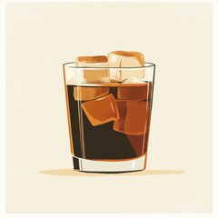 Wall Mural - A minimalist graphic of a cold brew coffee in a glass with ice cubes, emphasizing its refreshing nature