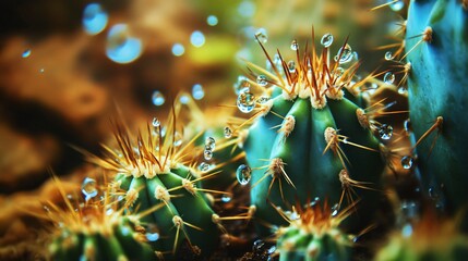 Sticker - Closeup of a cactus with dew drops.