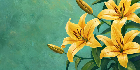 Poster - illustration of yellow lilies, generative AI