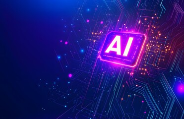Wall Mural - a digital illustration of ai in bold white letters, floating above an abstract circuit board backgro