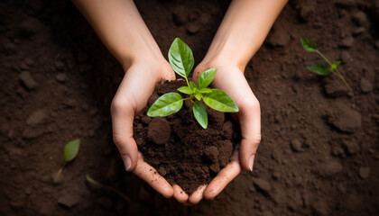 young plant in hands