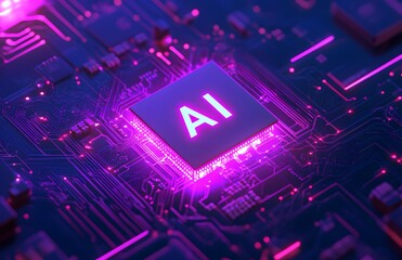 Wall Mural - a digital illustration of ai in bold white letters, floating above an abstract circuit board backgro