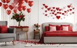 © Chayon Creative - Valentine's Day room decoration a white wall with a red and pink heart-shaped garland hanging from the ceiling