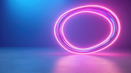 Poster - Glowing Neon Circle in a Blue and Pink Gradient Background.