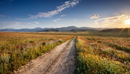 Wall Mural - Dirt road leads to mountains