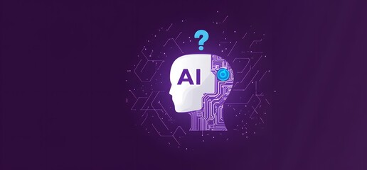 Wall Mural - an icon of an ai head with the letters ai on it, and in front is circuitry. the background is purple