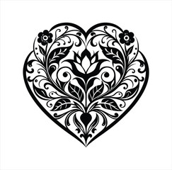 HEART SHAPE VECTOR flower illustration black and white