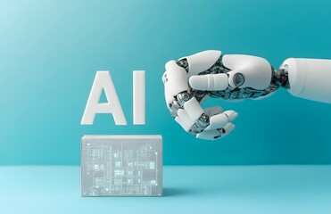 Wall Mural - robot hand holding the word ai with an icon for artificial intelligence