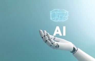 Wall Mural - robot hand holding the word ai with an icon for artificial intelligence