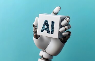 Wall Mural - robot hand holding the word ai with an icon for artificial intelligence