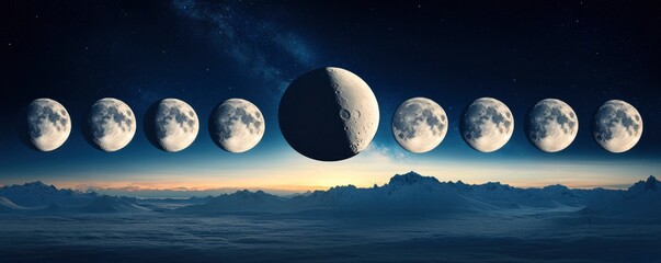 Wall Mural - lunar cycle of moon on dark space with stars background