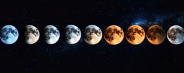 Wall Mural - lunar cycle of moon on dark space with stars background