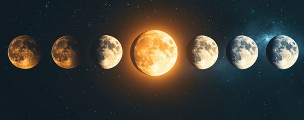 Wall Mural - lunar cycle of moon on dark space with stars background