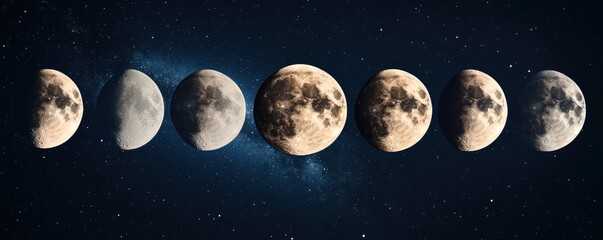 Wall Mural - lunar cycle of moon on dark space with stars background