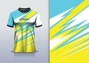 Wall Mural - Sport jersey design template mockup sharp line for football soccer, running, esports, yellow blue white color