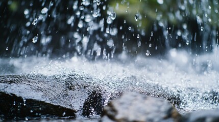 Wall Mural - Water droplets falling on rocks.