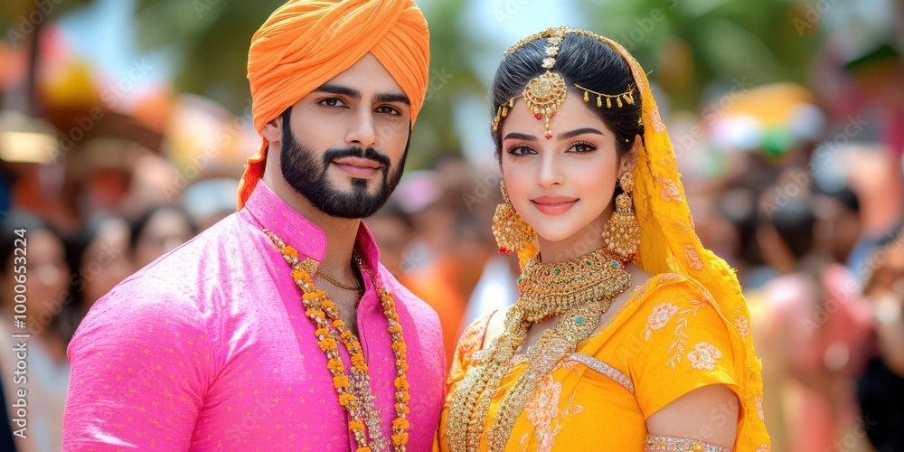 Indian Wedding Couple in Traditional Dress Stock Photo | Adobe Stock