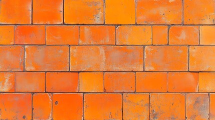 A close-up view of a textured orange brick wall showcasing vivid color and unique patterns, perfect for construction and design themes.