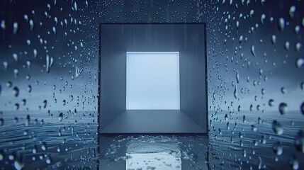 A Glowing Square in a Rain-Filled Room